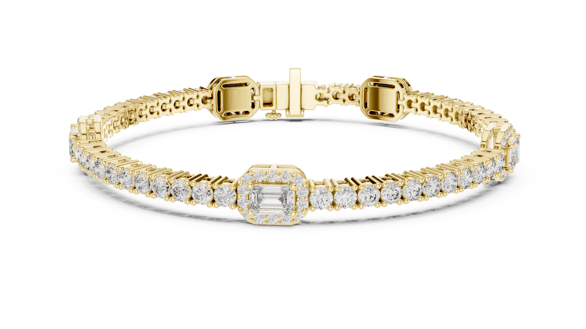 Emerald Rectangle Diamond Link Bracelet