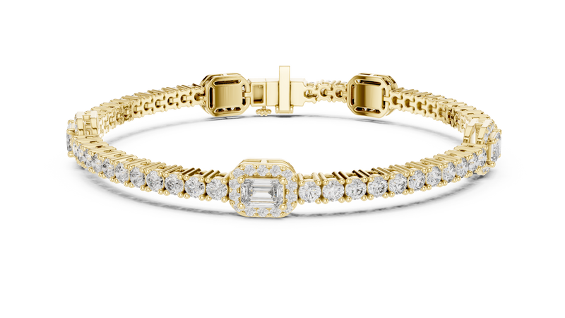 Emerald Rectangle Diamond Link Bracelet