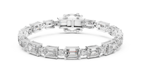 Emerald Rectangle & Round Diamond Link Bracelet