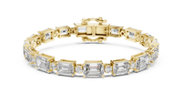 Emerald Rectangle & Round Diamond Link Bracelet
