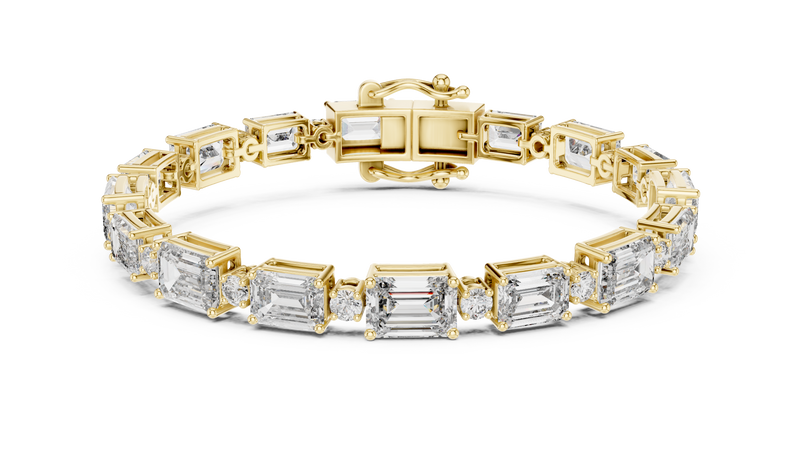 Emerald Rectangle & Round Diamond Link Bracelet