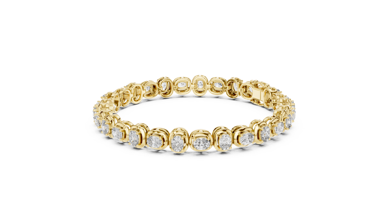 Cushion-Cut Blue Gemstone Eternity Ring with Diamond-Style Pavé Setting