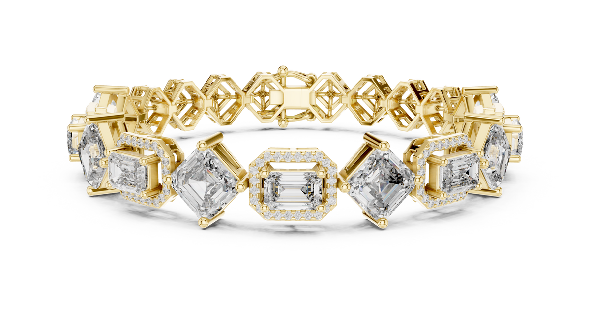 Alternating Emerald & Round Diamond Geometric Link Bracelet