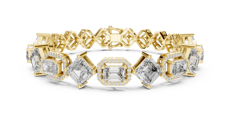 Alternating Emerald & Round Diamond Geometric Link Bracelet