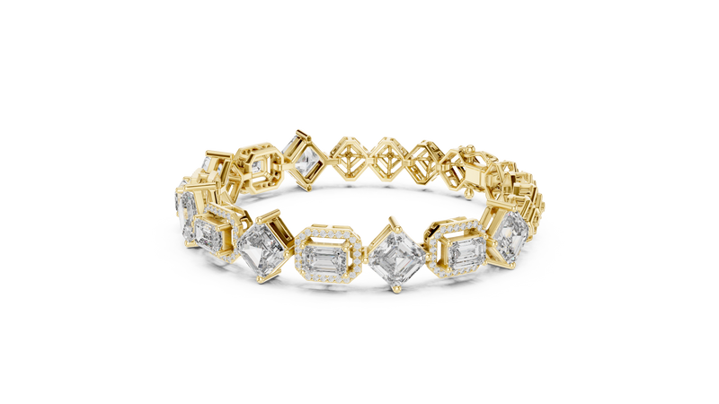 Geometric Emerald & Diamond Link Bracelet