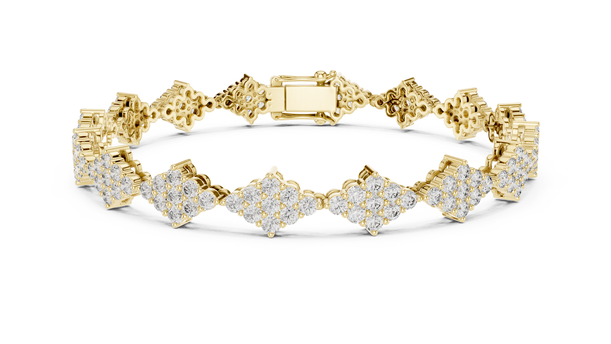 Round Diamond Floral Cluster Link Bracelet