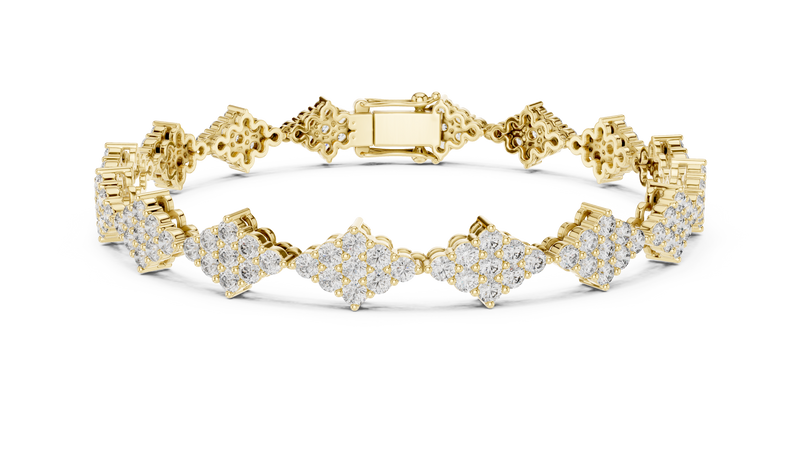 Round Diamond Floral Cluster Link Bracelet