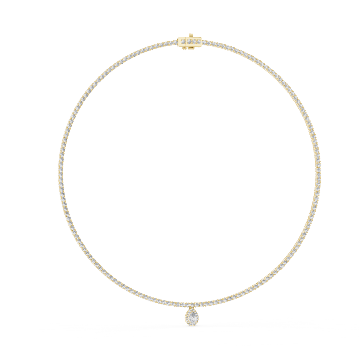 Diamond-Set Chain Pear Diamond Pendant Necklace