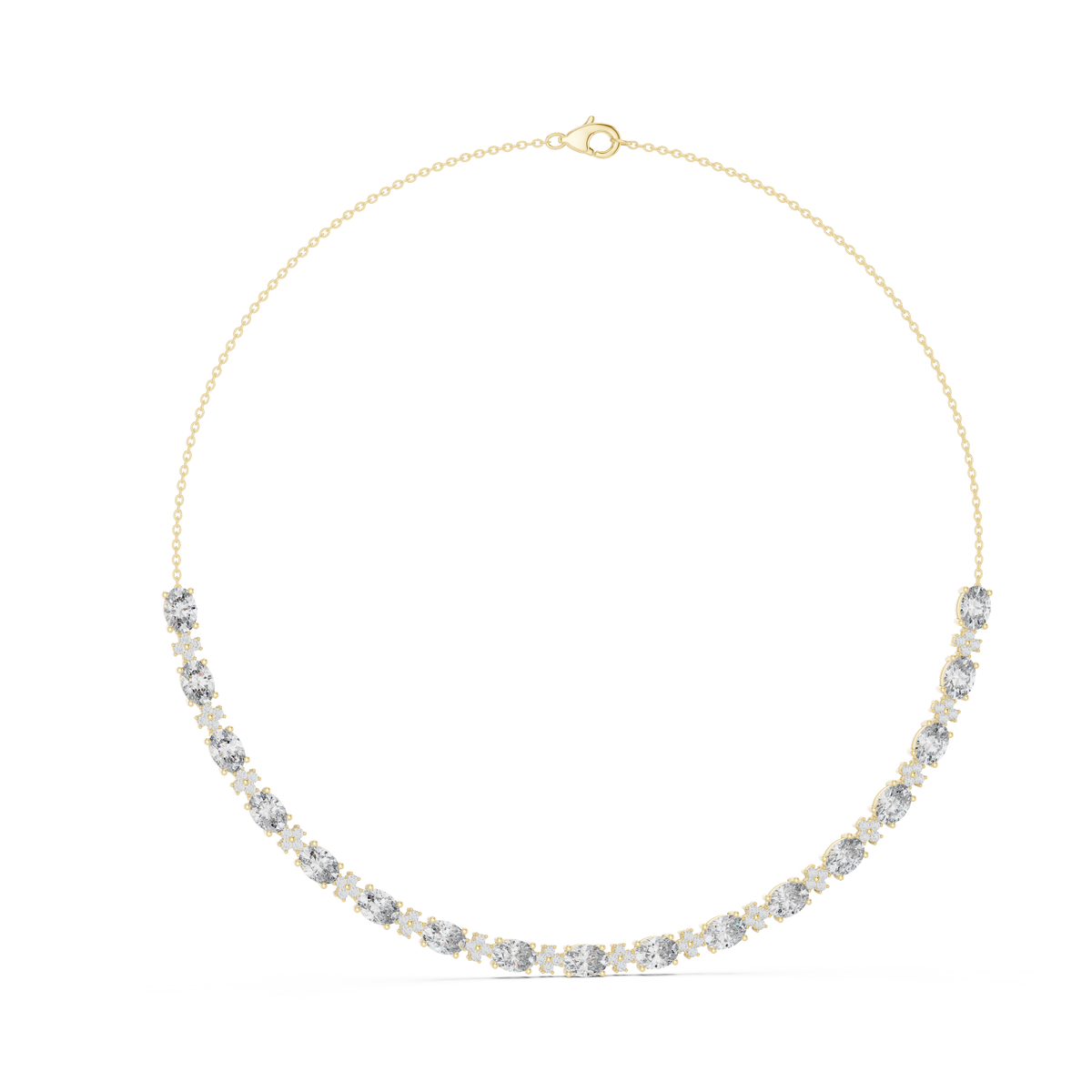 Oval & Round Diamond Tennis Necklace