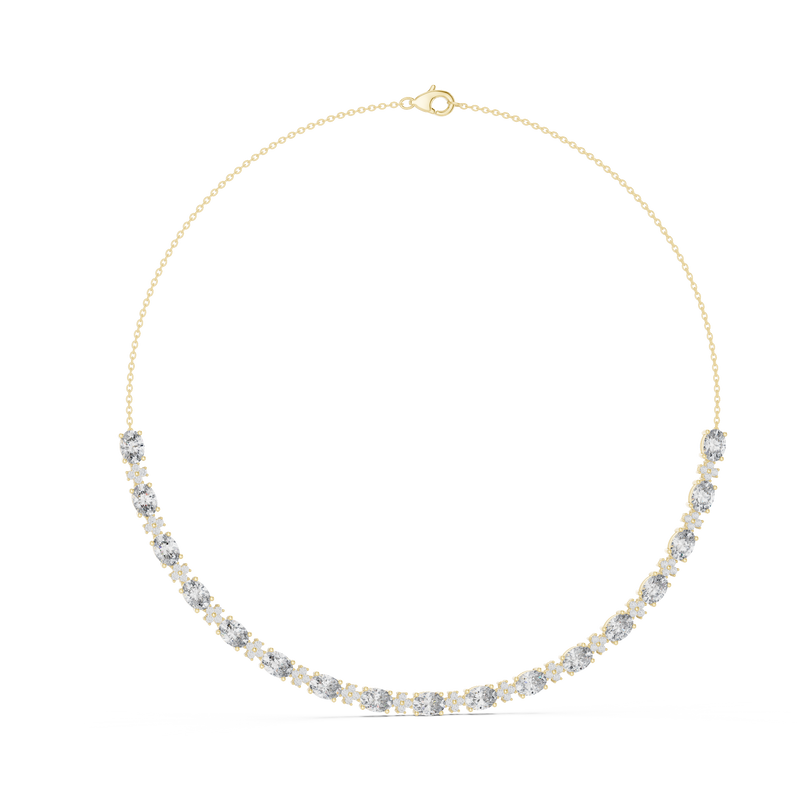 Oval & Round Diamond Tennis Necklace