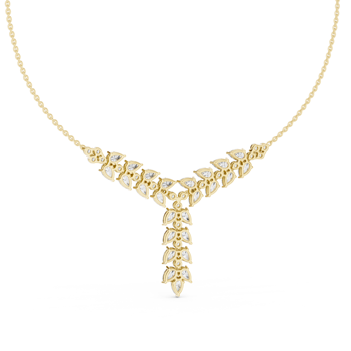 Pear & Round Diamond Elegant Graduated Pendant Necklace