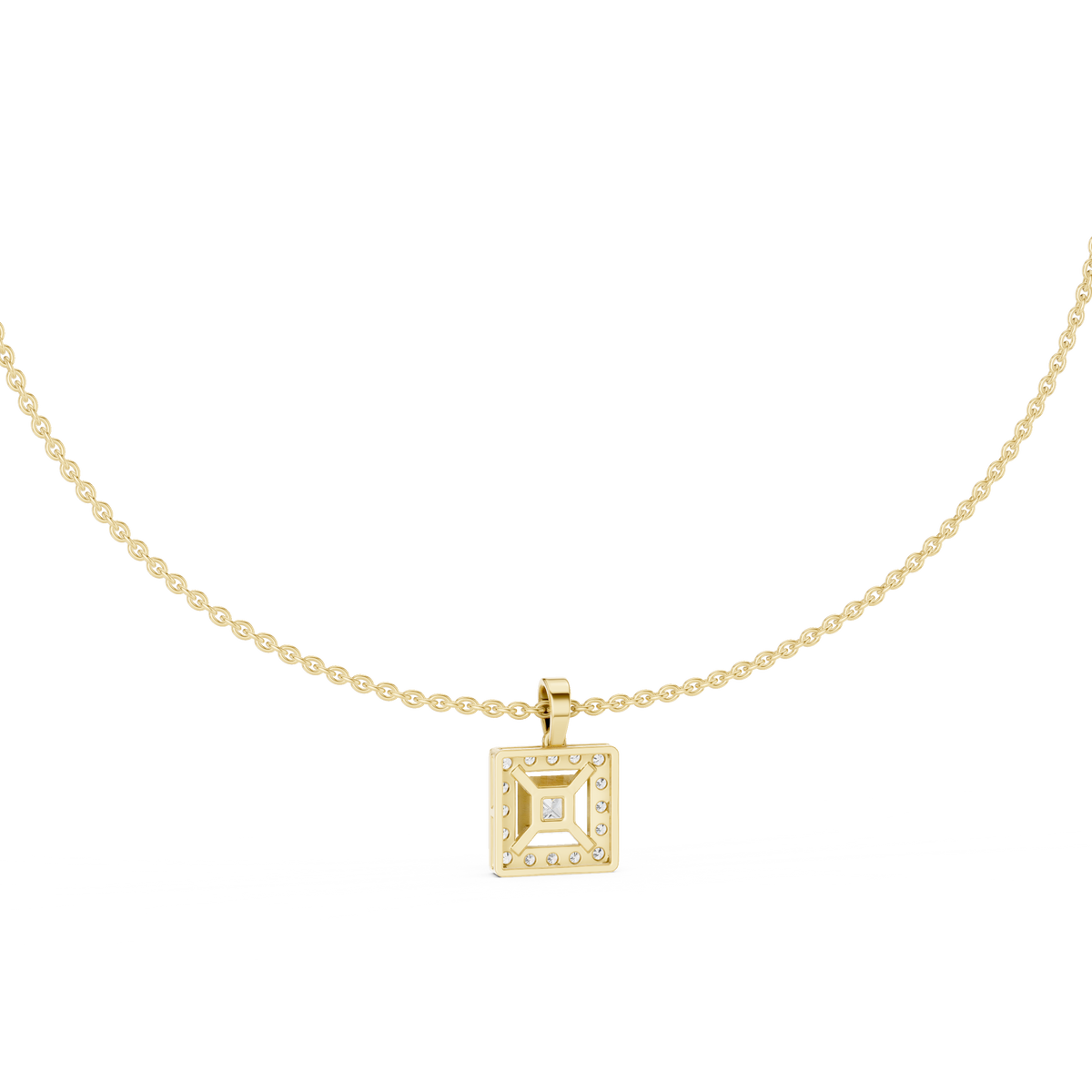Round Diamond Princess Accent Pendant Necklace