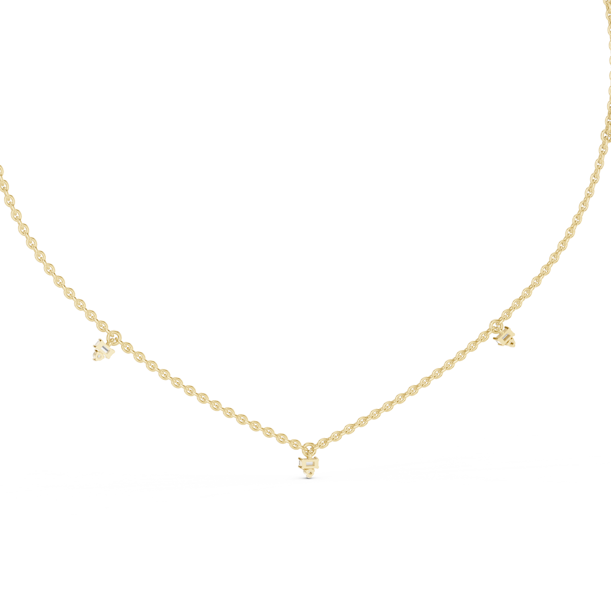 Round & Baguette Diamond Station Necklace