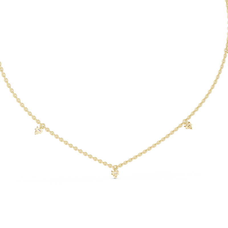 Round & Baguette Diamond Station Necklace