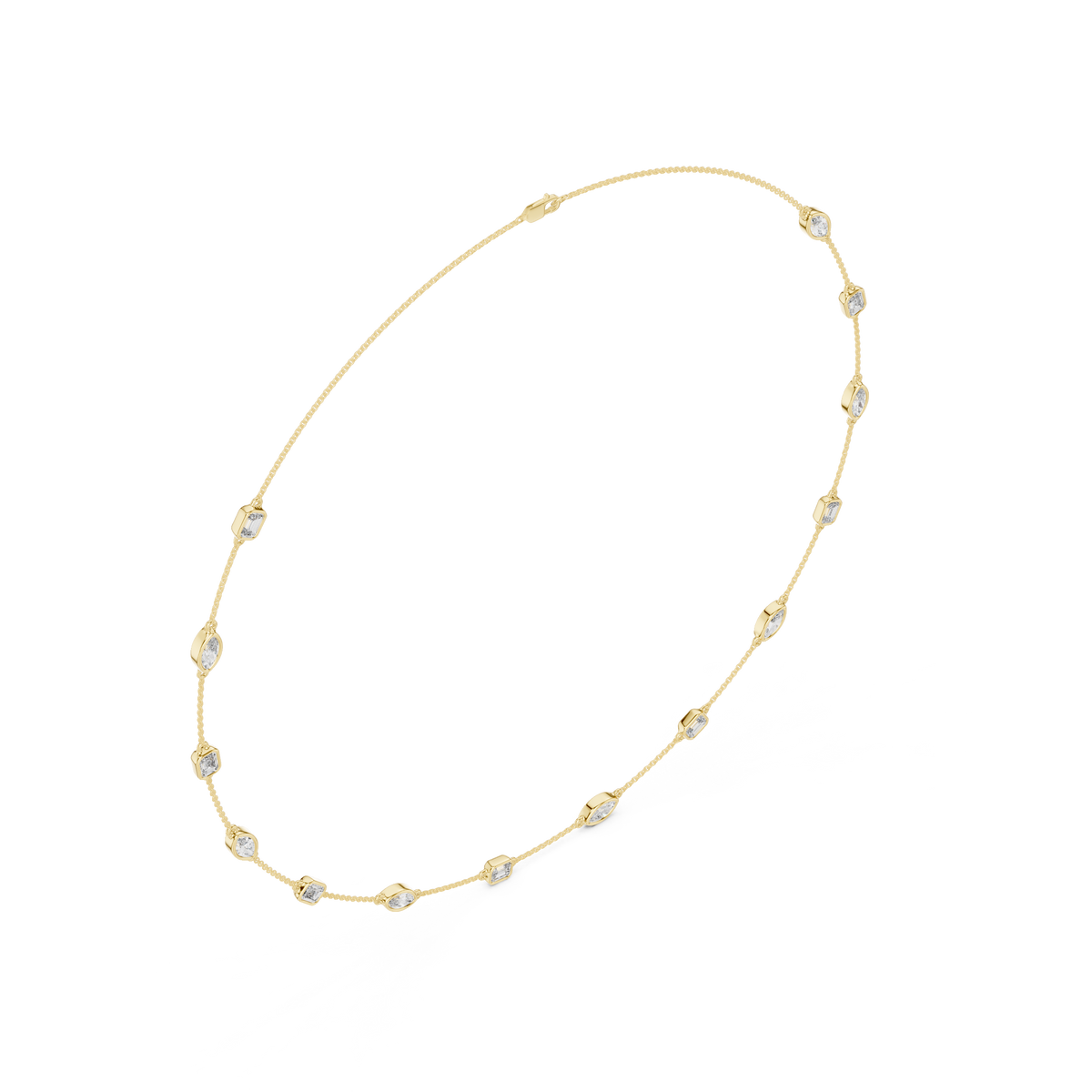 Celestine Emerald & Marquise Diamond Station Necklace
