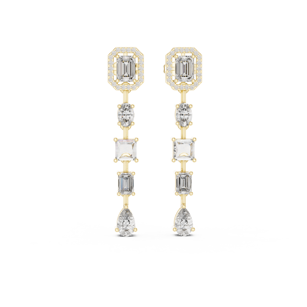Multi-Shape Emerald & Pear Diamond Drop Earrings