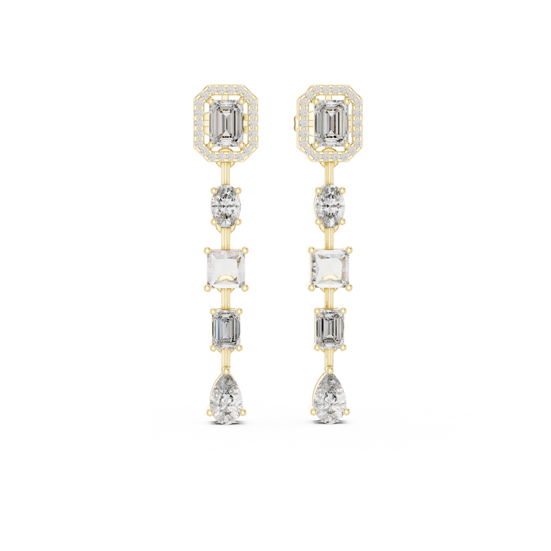 Multi-Shape Emerald & Pear Diamond Drop Earrings