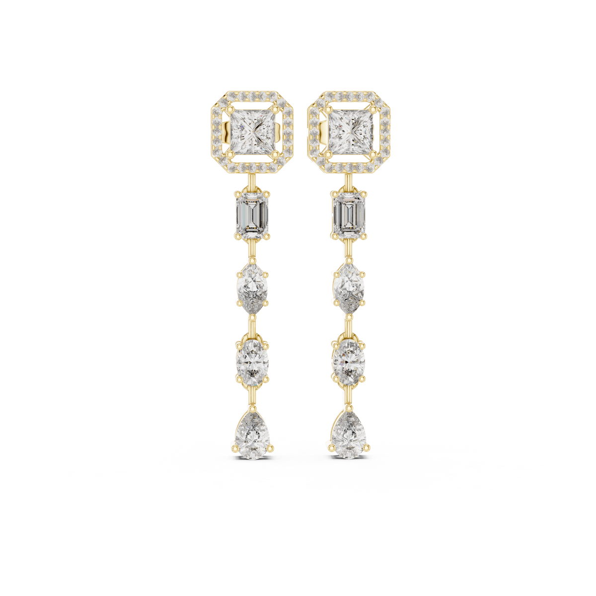 Princess & Multi-Shape Diamond Drop Earrings