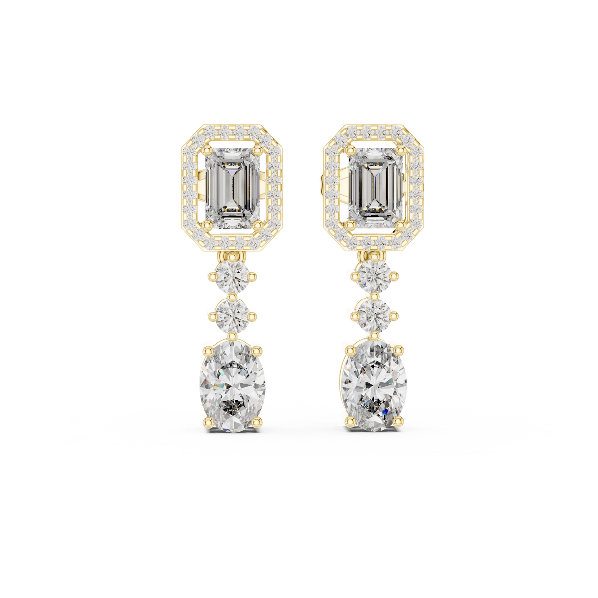 Emerald & Oval Multi-Shape Diamond Drop Earrings