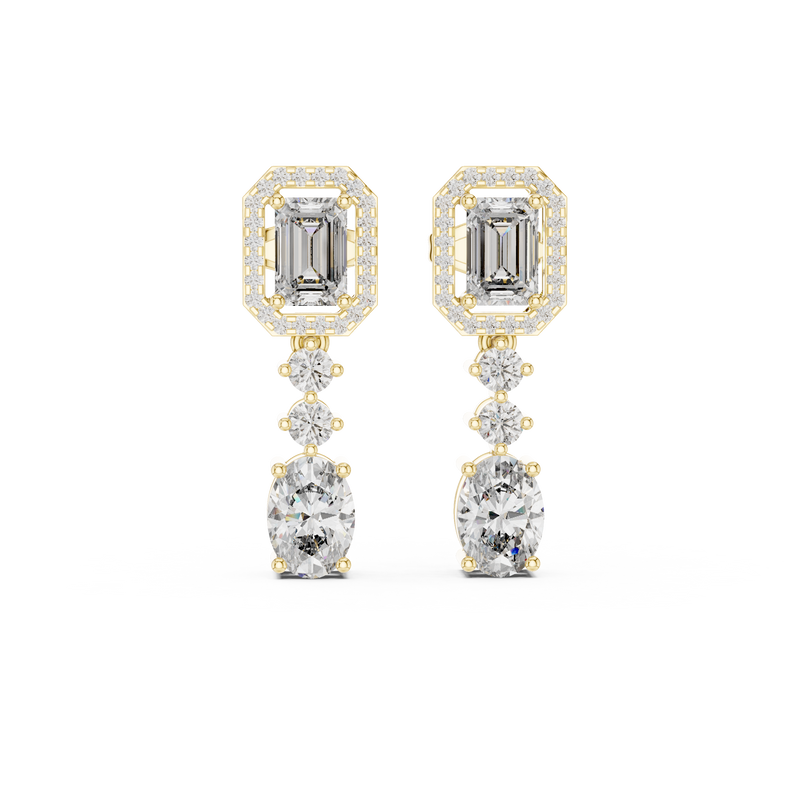 Emerald & Oval Multi-Shape Diamond Drop Earrings