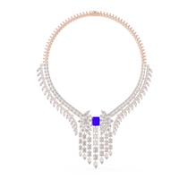 Multi-Shape Diamond Necklace & Earring Set with Blue Radiant Center Stone