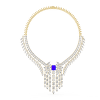 Multi-Shape Diamond Necklace & Earring Set with Blue Radiant Center Stone