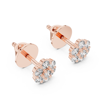 Round Floral Diamond Cluster Stud Earrings