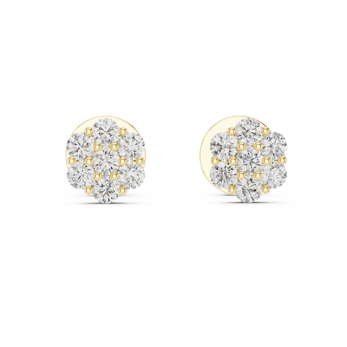 Round Floral Diamond Cluster Stud Earrings
