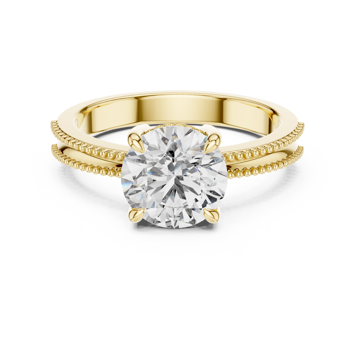 Round Solitaire Milgrain Split Shank Engagement Ring