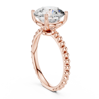 Round Solitaire Beaded Shank Engagement Ring