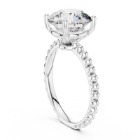 Round Solitaire Beaded Shank Engagement Ring