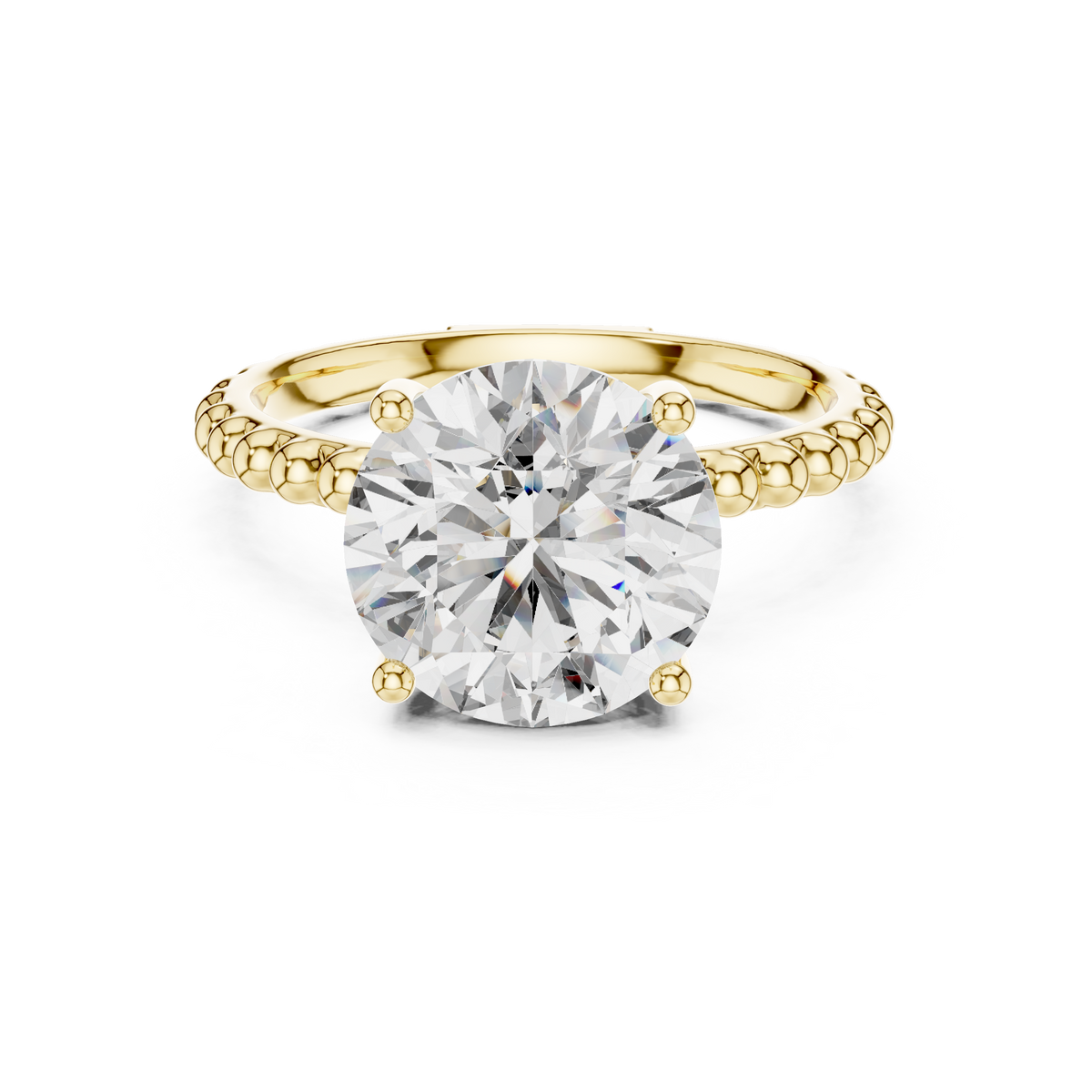 Round Solitaire Beaded Shank Engagement Ring