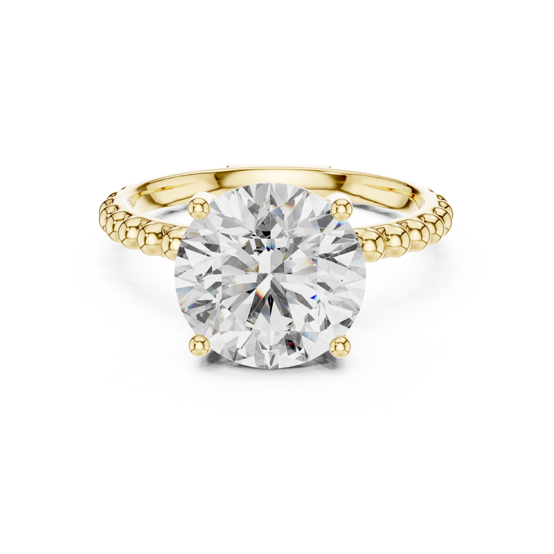 Round Solitaire Beaded Shank Engagement Ring