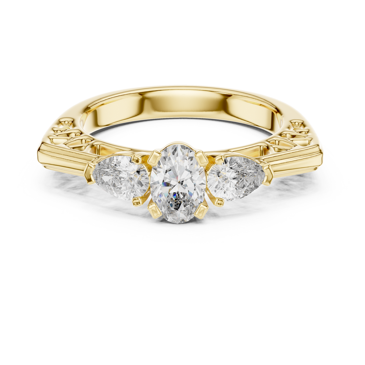 Oval Three-Stone Engagement Ring with Pear Side Diamonds