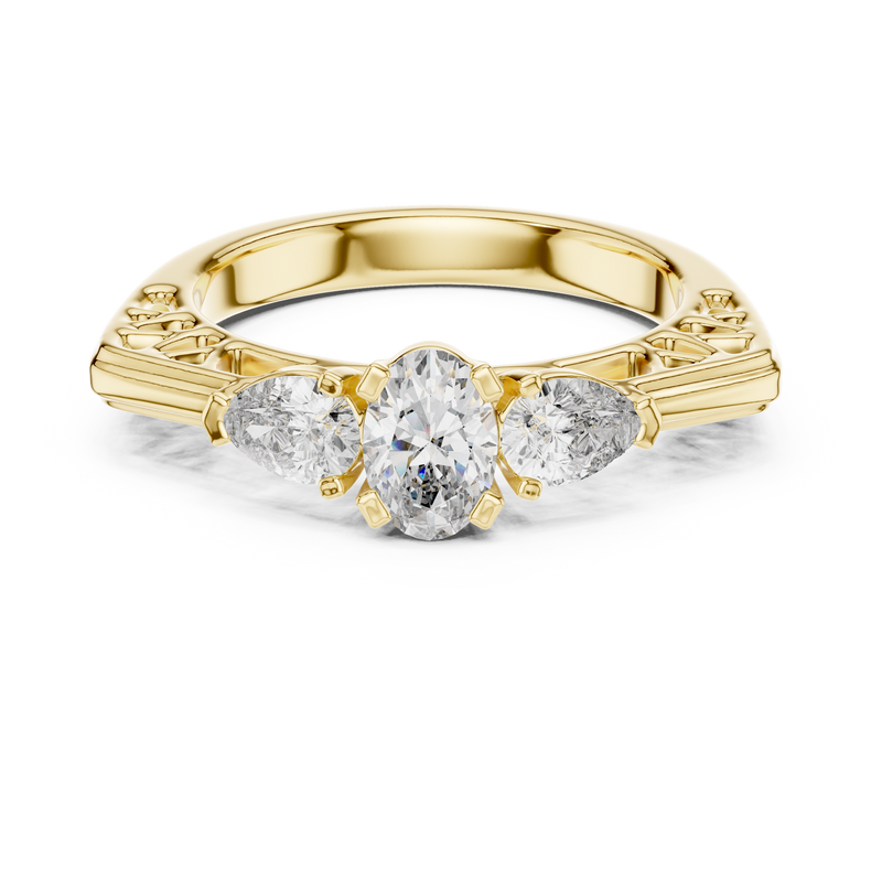 Oval Three-Stone Engagement Ring with Pear Side Diamonds