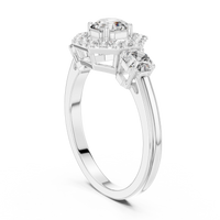 Asscher Halo Three-Stone Engagement Ring with Round Side Diamonds