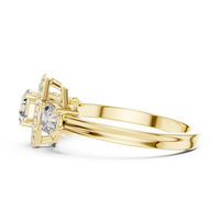 Asscher Halo Three-Stone Engagement Ring with Round Side Diamonds