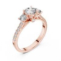 Round Three-Stone Pavé Engagement Ring with Hidden Halo