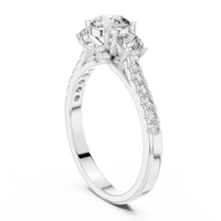 Round Three-Stone Pavé Engagement Ring with Hidden Halo