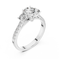 Round Three-Stone Pavé Engagement Ring with Hidden Halo