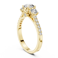 Round Three-Stone Pavé Engagement Ring with Hidden Halo
