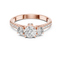 Round Three-Stone Pavé Engagement Ring with Hidden Halo