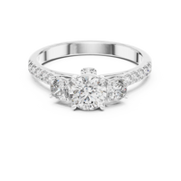 Round Three-Stone Pavé Engagement Ring with Hidden Halo