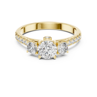 Round Three-Stone Pavé Engagement Ring with Hidden Halo