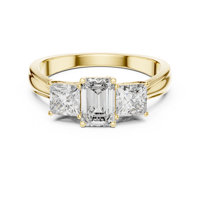 Emerald Cut Three-Stone Princess Diamond Engagement Ring