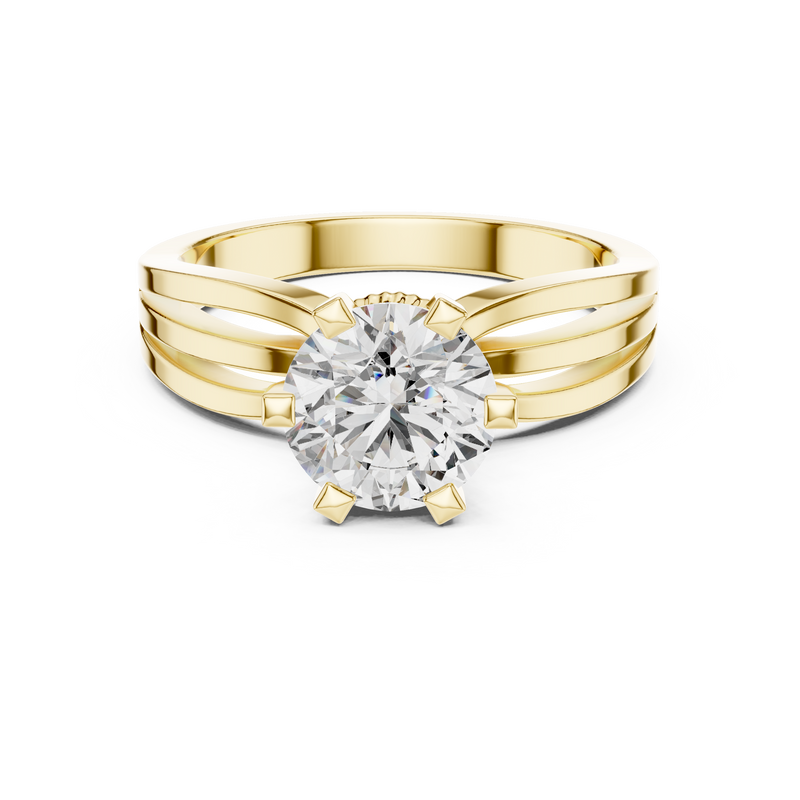 Round Solitaire Triple Split Shank Engagement Ring