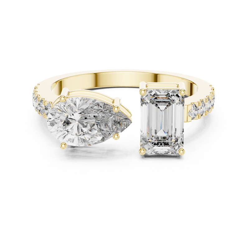 Toi et Moi Emerald & Marquise Cut Pavé Diamond Engagement Ring