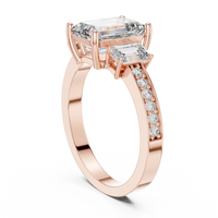 Emerald Cut Three-Stone Pavé Engagement Ring