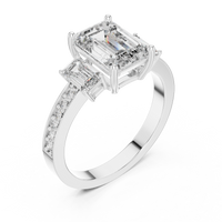 Emerald Cut Three-Stone Pavé Engagement Ring