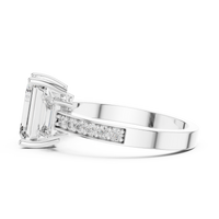 Emerald Cut Three-Stone Pavé Engagement Ring